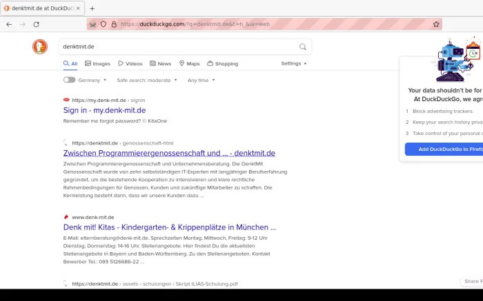 Duck Duck Go search results
